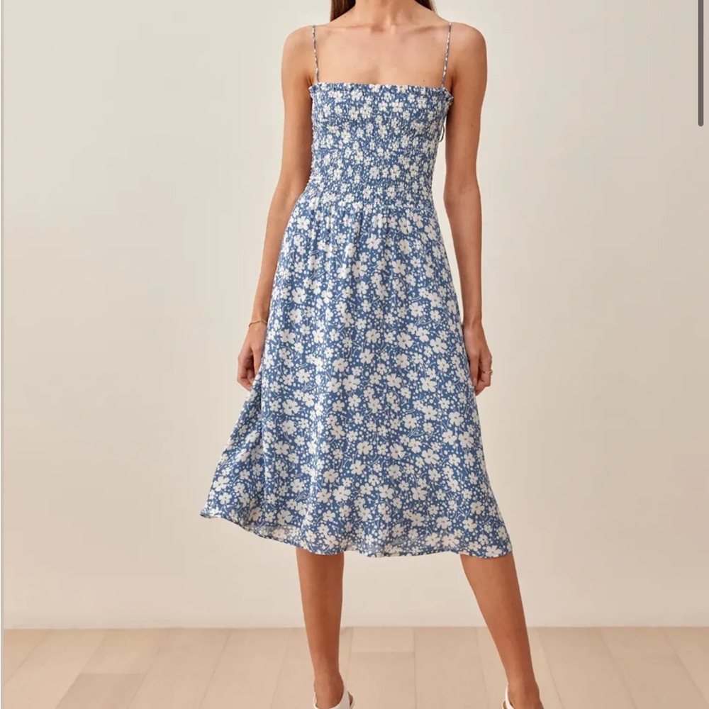 Reformation Blue and White Spaghetti Strap Sundress